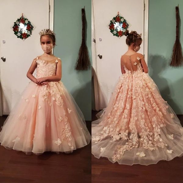 

princess flower girl dresses for wedding 3d floral crytal toddler pageant gowns, White;blue