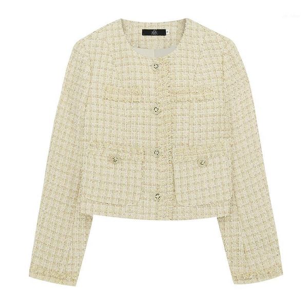 

spring autumn 2021 designer england casual sweet ladies tweed jacket woman short coat outerwear1, Black;brown