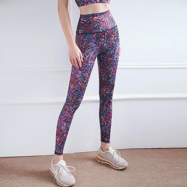 

autumn and winter new models printed color yoga fitness pants breathable and quick-drying high waist peach hips sports tight, White;red