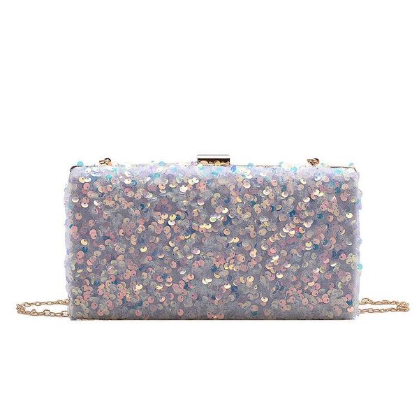 

diamonds evening bag metal cross body box bag clutch with chain with sequin party wedding bright handbag bridal purse