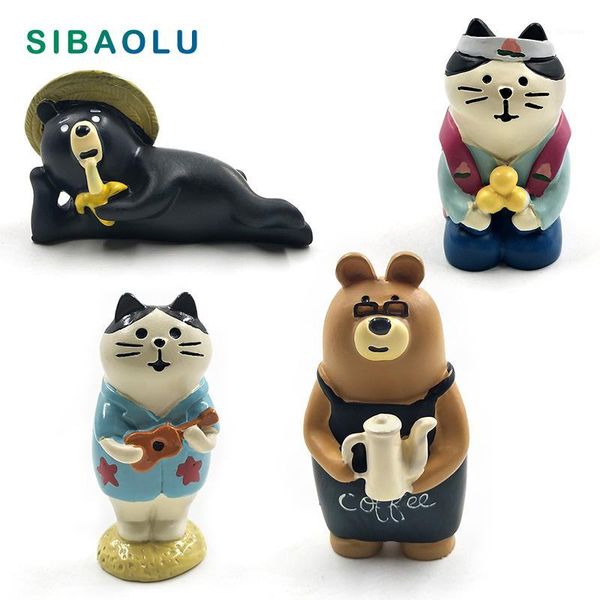 

japan decole black bear cat figurine cartoon animal model home miniature fairy garden house cake desk decoration diy accessories1