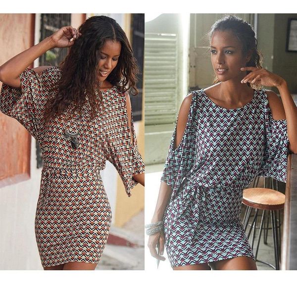 

casual beach style women summer fashion printing o-neck half sleeve female mini dress off shoulder loose new summer dress lady, Black;gray