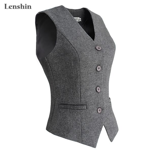 Lenshin Donna Elegante OL Gilet Gilet Gilet con scollo a V Carriera da donna Top da ufficio Abbigliamento da lavoro formale Capispalla 201214