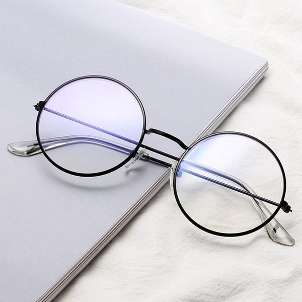 

retro round frame glasses frame comfortable and light glasses small fresh fashion colorful flat mirror1, White;black