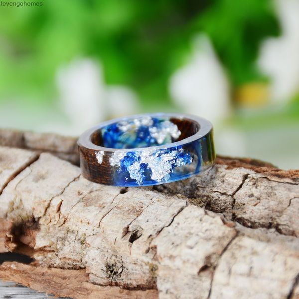

diy new wood resin fresh mori series handmade dry flower drop ring, Silver