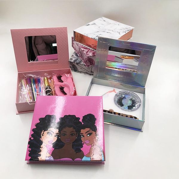 

false eyelashes book with tweezer eyeliner pen faux 5d lashes eyelash box packaging