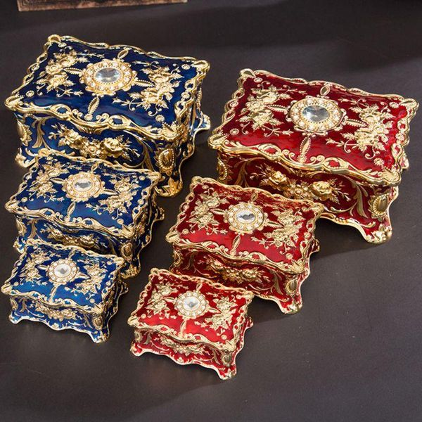 

vintage rectangle trinket box jewelry box ornate antique engraved jewerly storage, Pink;blue