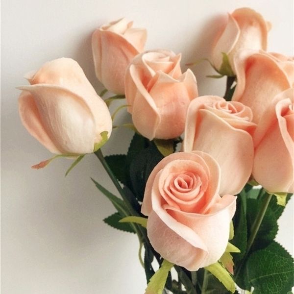 

display real touch simulated fake black pink blue red rose pu roses for wedding party artificial flower 12 color
