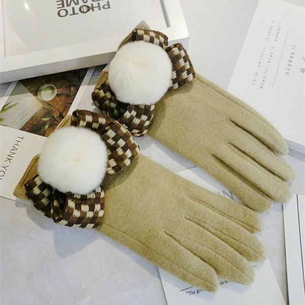 

five fingers gloves korean touch screen cashmere fashion ribbon bowknot cute warm women autumn winter mittens, Blue;gray