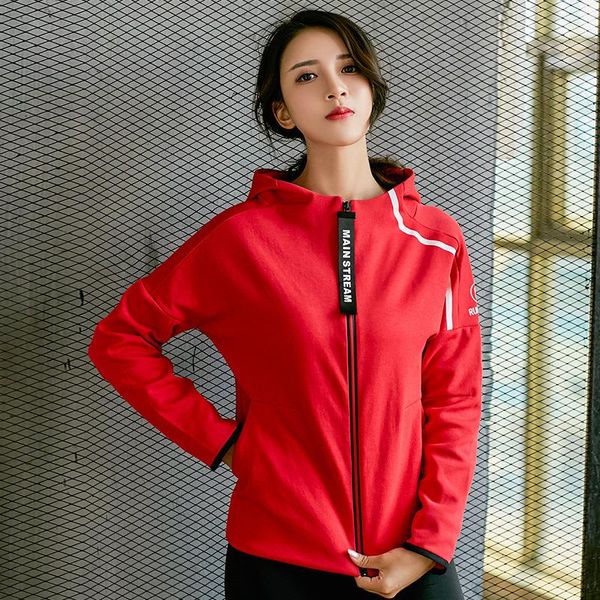 

running jackets women sport jacket autumn winter long sleeve hoodie female jogging fitness athletic leisure coat sweatshirt sportswear, Black;red