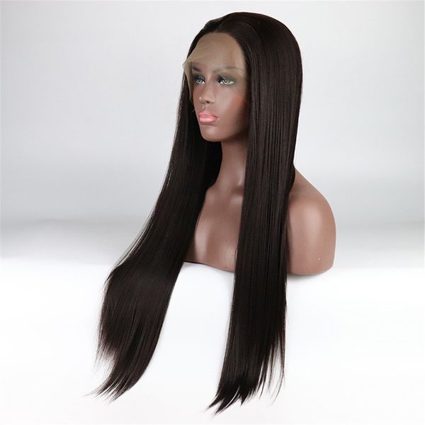 

deep part lace front wigs yaki straight long hair heat resistant fiber synthetic wig with natural hairline and baby hair, Black;brown