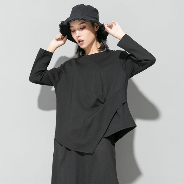 

autumn women's clothing new dark cool personalized long-sleeved t-shirt straight slimming irregular women's t-shirt rdrtk, White