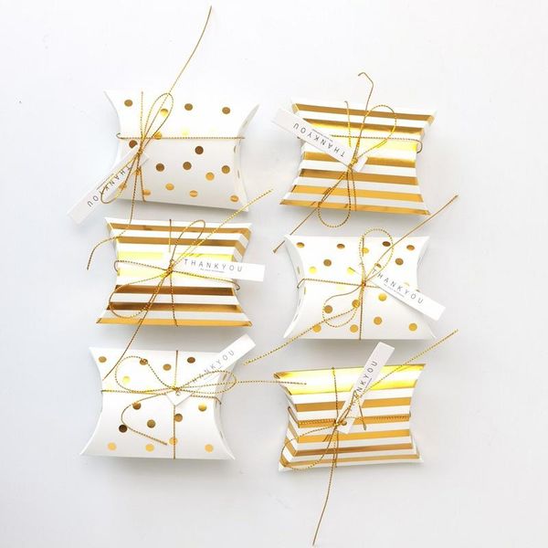

gift wrap 50pcs/lot gold stripe dots pillow type candy box wedding bag christmas festival birthday party bags