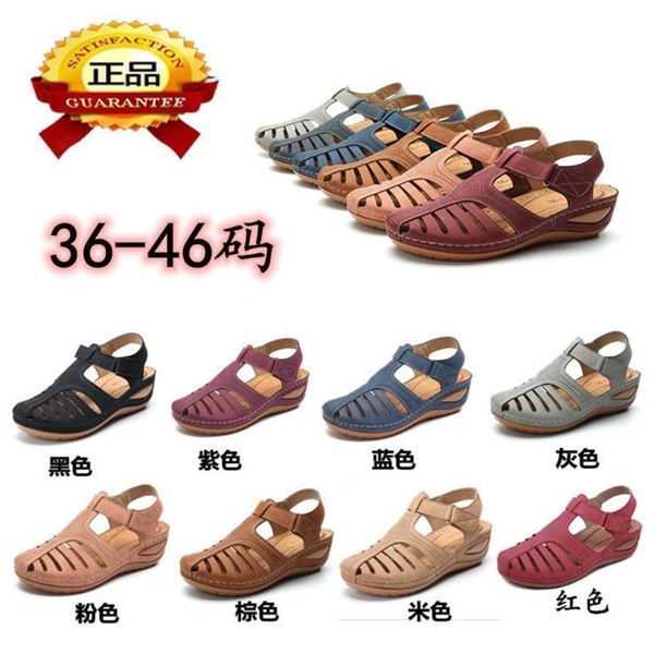 

woman summer leather vintage sandals buckle casual sewing women shoes female ladies platform retro sandalias plus 35-43, Black