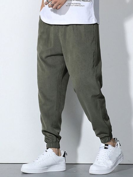 

men solid slant pocket pants s7we#, Black