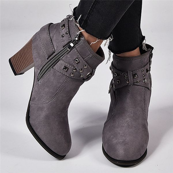 

autumn zipper rivet suede women winter cotton ankle boots women's round toe shoes t200104 s, Black