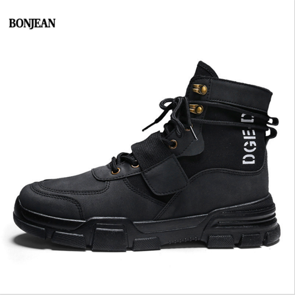 

2020 new men boots anti-skidding leather shoes men popular comfy winter autumn shoes short plush snow boots durable outsole, Black