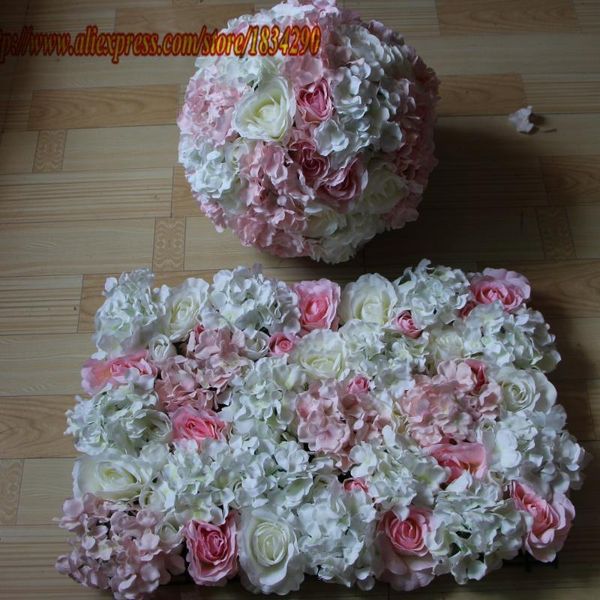 

artificial kissing ball silk rose and hydrangea flower wall wedding background decoration road lead flower 10pcs/lot tongfeng
