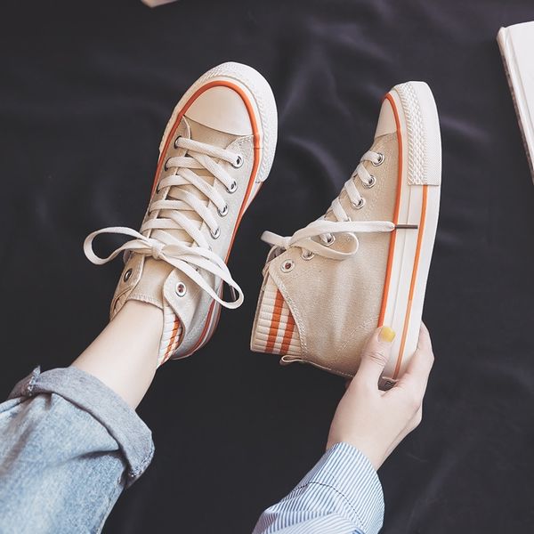 

women orange shoes high up lacing mixed colors flat heel girl sneakers spring new fashion shoes trainers nice quality cloth y200801, Black