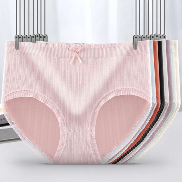 

independent seamless underwear women's middle waist lace cotton bottom crotch antibacterial girl's briefs, Black;pink