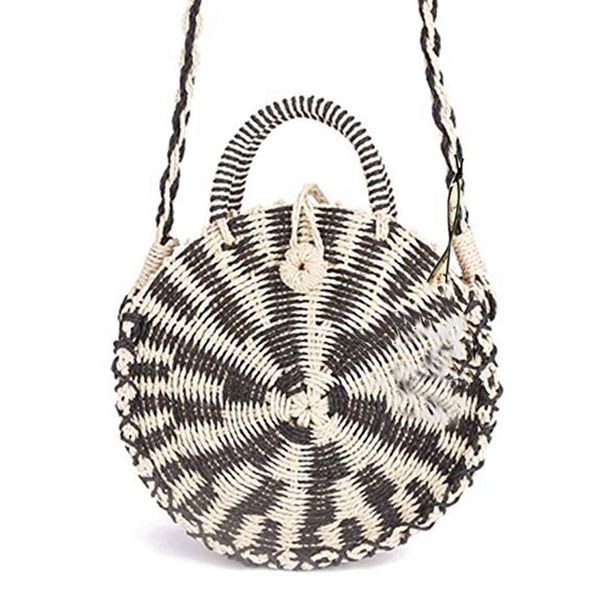 

mini handmade round straw beach bag shoulder bag for women, black