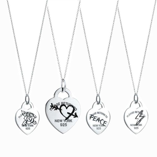 

luxury christmas gift 925 silver love necklaces +bracelet wedding statement jewelry heart pendant necklaces bangle sets 2 in 1 tfny designer