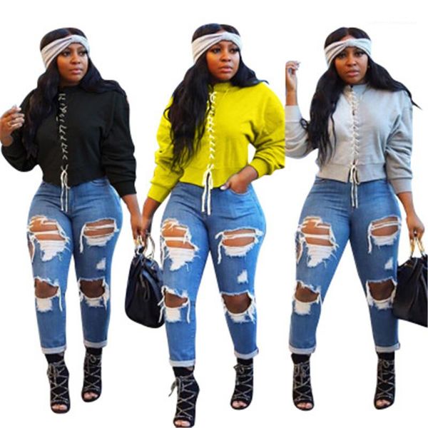 

вершины дизайнер женский осень новый сыпучие вскользь футболки женские pure color бинты tshirts тенденции моды с длинным рукавом вокруг шеи, White