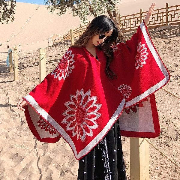 

scarves women's cloak travel po sunscreen split shawl brand thick cape blanket cashmere-like scarf bufanda winter warm all-match 1, Blue;gray