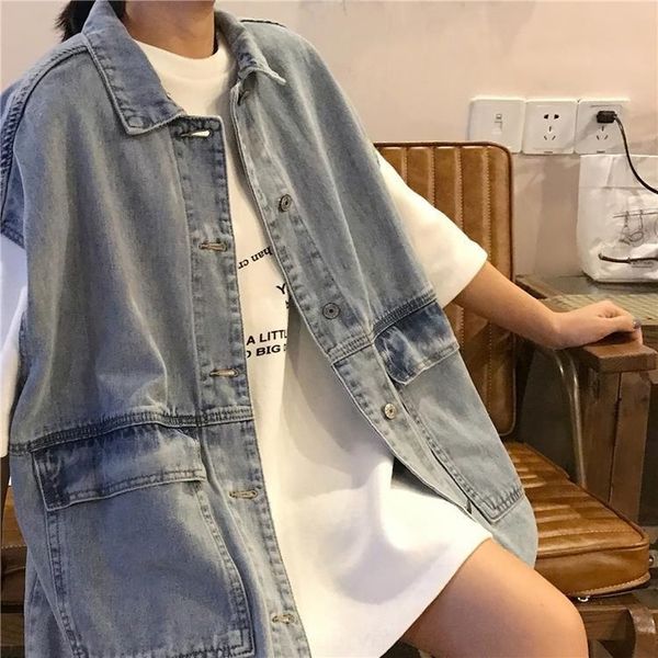 

6czvl hong весной стиль пальто нового kong и осенью денима рабочая одежда 2020 denimkorean версии без рукавов джинсовой студентой bf свободн, White;black