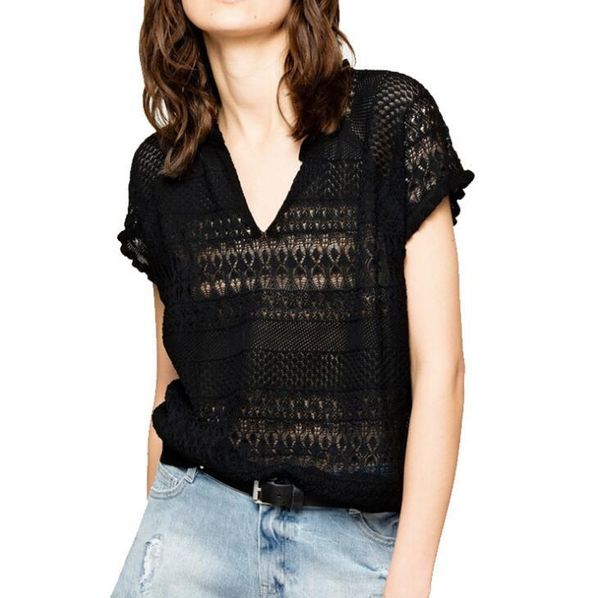 

french romantic girl wind hook flower hollow short sleeve women's sweater short sleeve shirt, White