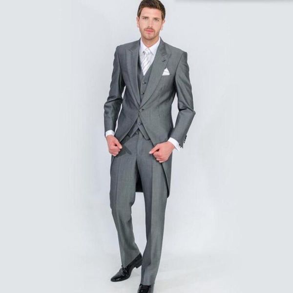 

men's suits & blazers 2021 perfect male peaked lapel one button fashion grey men suit groomsman tailcoat wedding (jacket+pants+vest), White;black