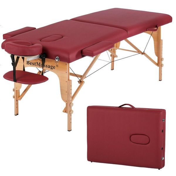 

new assage burgundy pu portable massage table w/carry case
