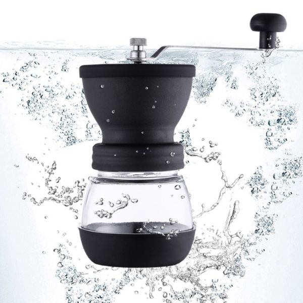 

manual coffee grinder with storage jar soft brush conical ceramic burr quiet q0109