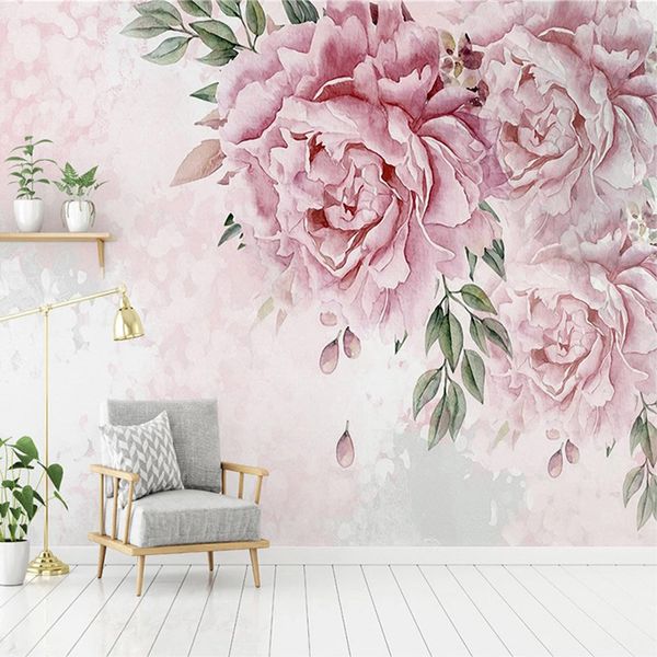 Pintado costume Photo Wallpaper Mão 3D moderno Flores Murais Sala Quarto Romantic Home Decor parede Papers Papel De Parede