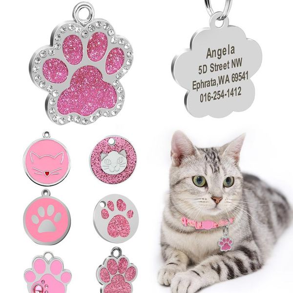 

custom cat id tag personalized cat name tag pendant collar engraved cats kitten name plate accessories paw round glit bbykfi