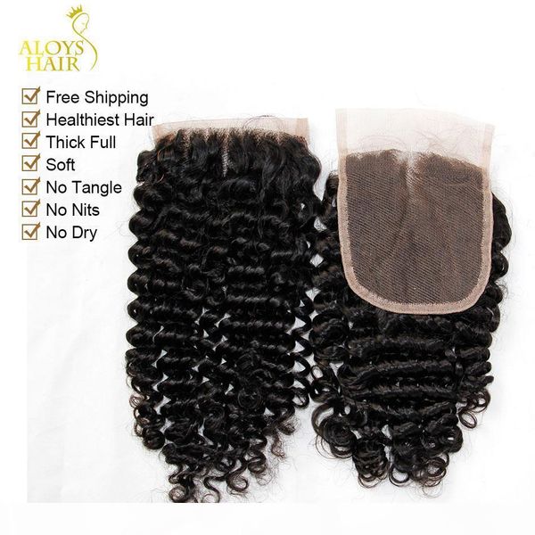 

grade 6a brazilian deep curly closure 100% virgin human hair lace closures size 4x4 middle part brazilian kinky curly closure, Black;brown