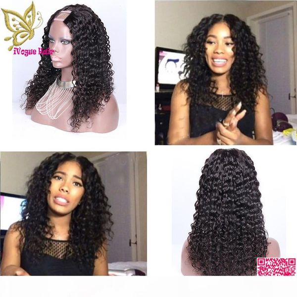 

peruvian human hair u part wigs loose curly upart human hair wig unprocess hair middle part for black women, Black;brown