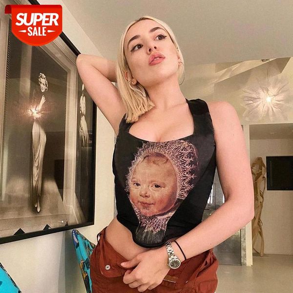 

Backless Low Cut Baby Print Vintage Slim Spring Crop Top Irregular Fashion Designed Casual Sleeveless Tank Tops Women 2021 #xI8I, White