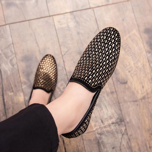 

2020 мужская стразы ботинки платья luxury fashion свадебная обувь мужские мокасины слип-on парикмахер повседневная кожа chaussure, Black