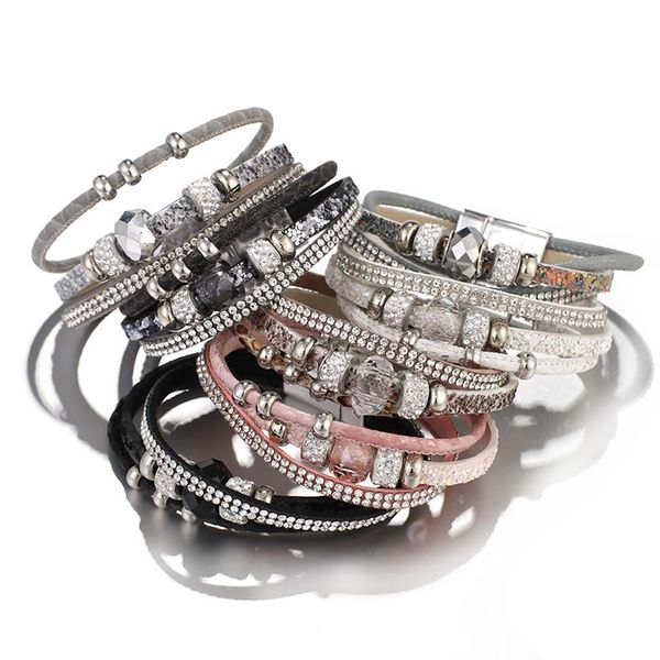 

flashbuy простые браслеты для женщин многоцветный горный хрусталь бисер блестки wrap кожа браслеты бижутерия подарков jllxsu bde_jewelry, Golden;silver