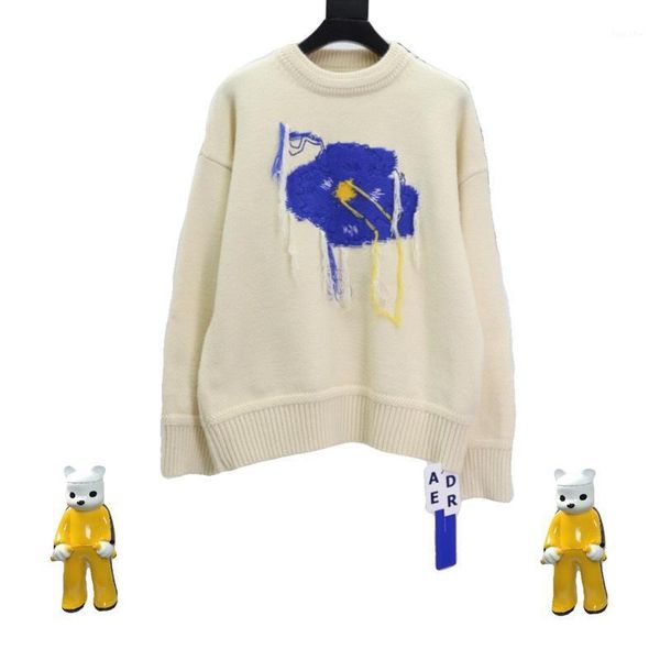 

adererror 2021 fall winter blue flower embroidery tassels pullover men women couple pullovers oversized hip-hop ader sweater1, White;black