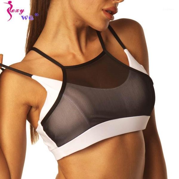 

sexywg breathable mesh sports bra women padded high impact underwear double thin shoulder strap sportwear yoga gym bra1, White;black