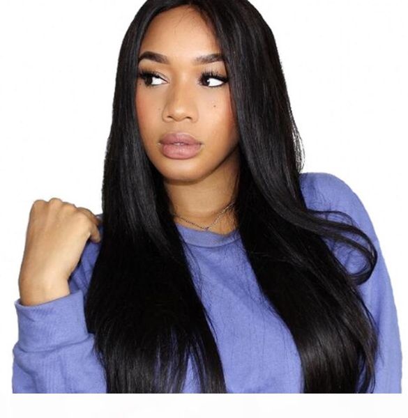 

передний прямой парик человеческих волос парики отбеленные узлы lace малазийский девы волос полный парик шнурка швейцарский шнурок, Black;brown