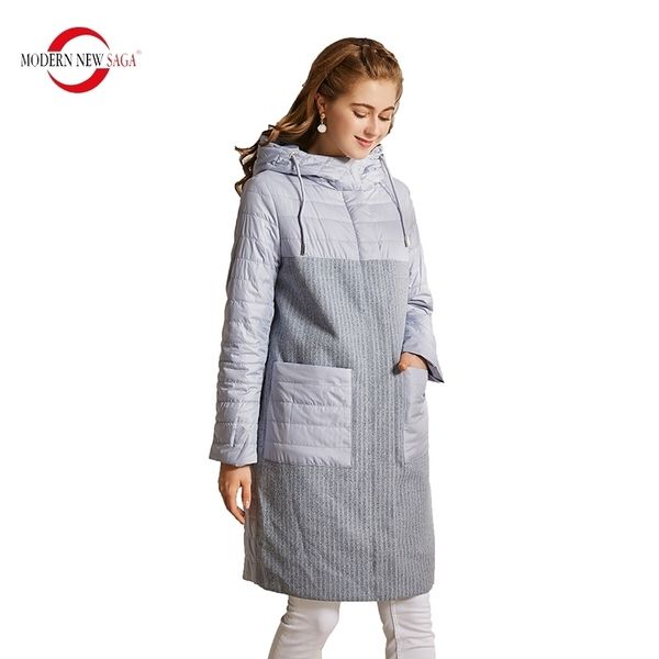 MODERN NEW SAGA Cappotto da donna Autunno Giacca imbottita in cotone Cappotto trapuntato con cappuccio Parka Giacca lunga da donna Tasca Lady Cappotti invernali 201125