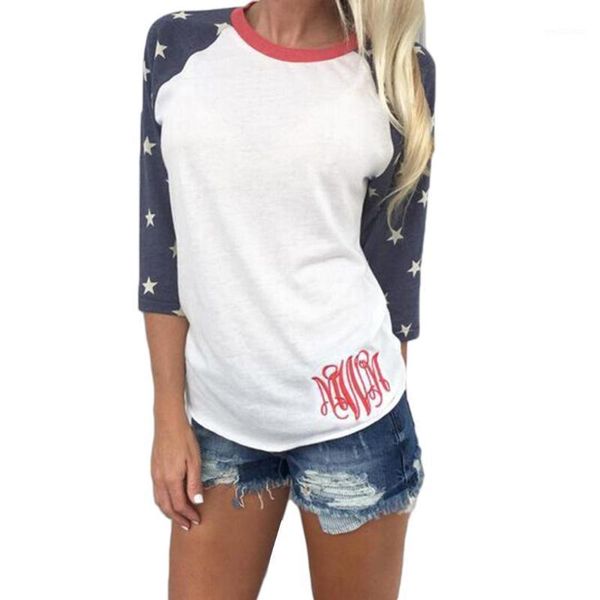 

new fashion women casual 3/4 sleeve printed white o-neck t-shirt 1