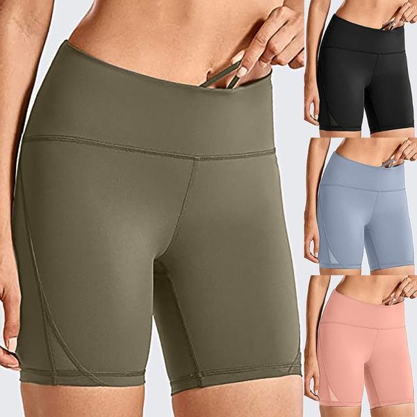 

yoga outfits women quick-drying skinny elastic shorts high waist abdomen control training running short pants pure color leggings1, White;red