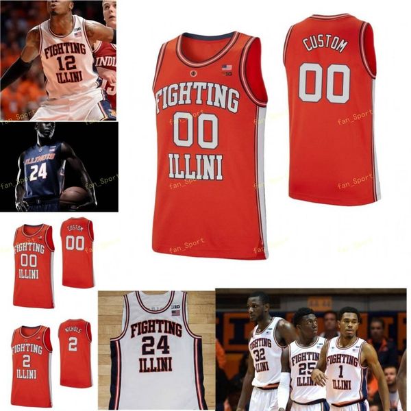 

illinois fighting illini college basketball jersey 0 alan griffin 1 trent frazier 10 andres feliz 11 ayo dosunmu custom stitched, Black