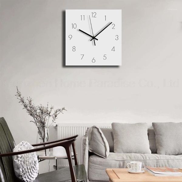 

large wooden wall clock modern design silent digital clock square living room wood hanging wall clocks home decor 12 inch1