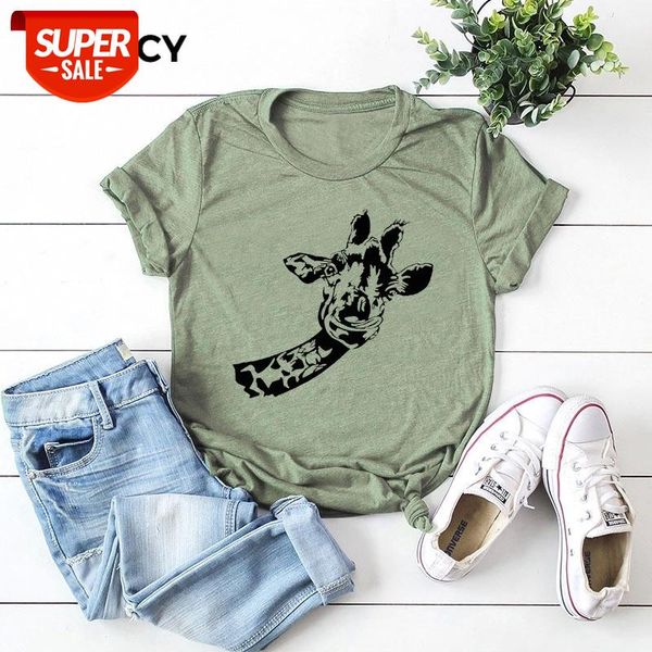 

jfuncy funny giraffe print plus size women cotton t shirt 2020 oversized short sleeve summer t-shirt female casual tshirt #439g, White