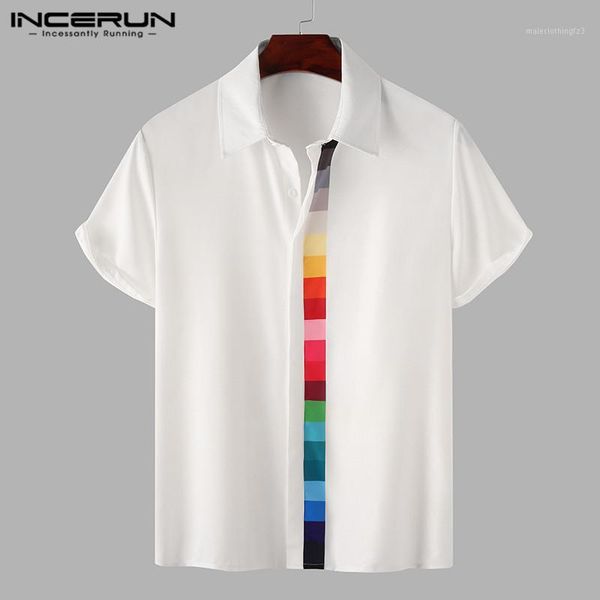 

men's casual shirts men patchwork short sleeve lapel chemise incerun man colorful stitching business dress buttons basic blouse s-3xl1, White;black